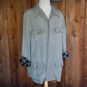 Vintage Go Silk For L'Zinger 100% Silk Green Checkered Lining Utility Jacket M